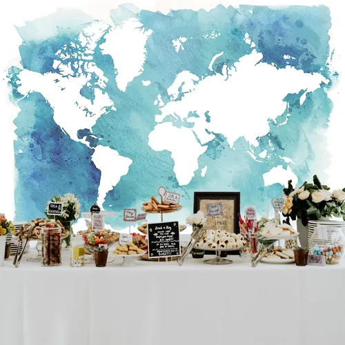 Vista 4 de Telón de fondo de mapa marino de 5 x 3 pies, fondo de pantalla de mapa del mundo, fondo para fotos, decoración de fiesta de cumpleaños de niño
