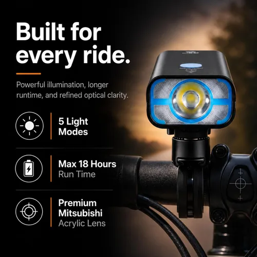 Vista 2 de BrightRoad 850 Lumens Front Bike Light, Rechargeable Bike Headlight with 7 Modes, MTB Bicycle Light for Night Riding, 85° Wide Beam, 650ft
