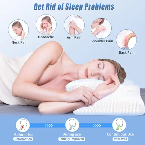 Vista 5 de SAHEYER Almohada cervical para el cuello, almohada de espuma viscoelástica para aliviar el dolor de cuello y ronquidos, almohada ergonómica