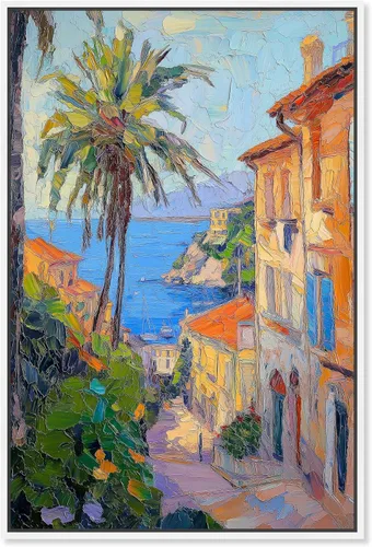 Vista 10 de Art Remedy Serene Waterside Canvas Monet Coastal, marco negro, 10 x 15 pulgadas