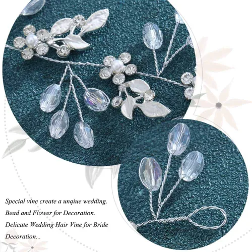 Vista 4 de Unicra Diadema larga con diamantes de imitación de cristal para mujeres y niñas (plateado)