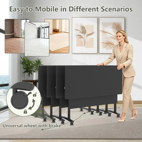 Vista 5 de 47.2in Folding Conference Table, Modular Meeting Table with Wheels 2Pack Deep Gray