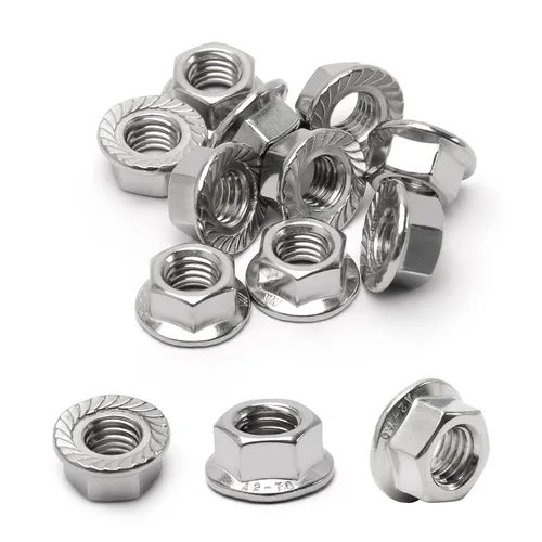 Vista 9 de Paquete de 55 tuercas hexagonales de brida dentada M6, tuercas de brida hexagonales M6-1mm, acero inoxidable 304, sujetadores de tuercas métricas