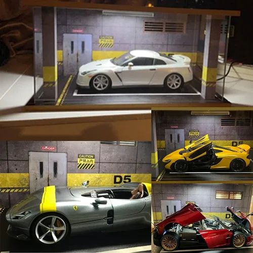 Vista 3 de Vitrina para autos fundidos a presión 1/18, vitrina acrílica para motocicleta de juguete a escala 1/12 con iluminación LED, D5-3 lado abierto, gris