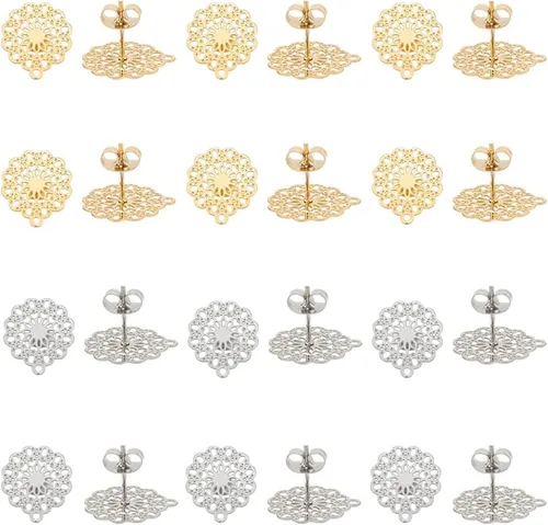 Vista 9 de UNICRAFTALE 12 piezas de 3 formas 304 de acero inoxidable 304, formas mixtas, aretes de tuerca de acero inoxidable dorado, aretes de metal para 2