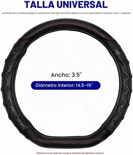 Vista 2 de Funda de volante en forma de D, protector de volante de cuero para automóvil con diseño antideslizante de nido de abeja 3D, funda universal