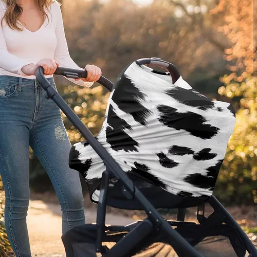 Vista 3 de Forchrinse Black and White Cow Print Nursing Cover Breastfeeding Scarf Soft Car Seat Cover for Babies Girls Infant Carseat Multi-Use Cover