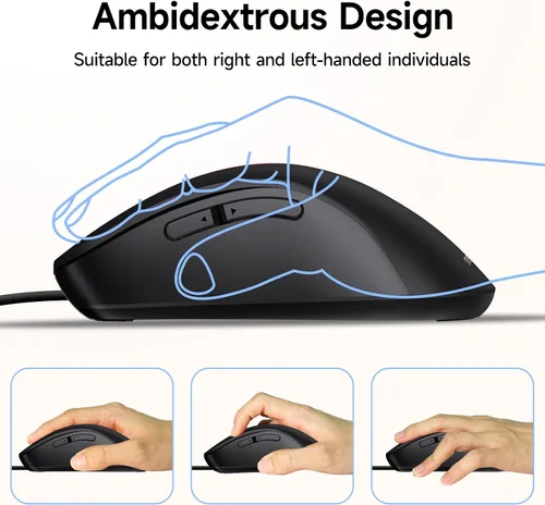 Vista 5 de memzuoix Ratón con Cable, Ratón USB para Computadora 1400 DPI Ratón Óptico Móvil Diseño Ergonómico Ratones para Computadora con Cable de 5 Pies