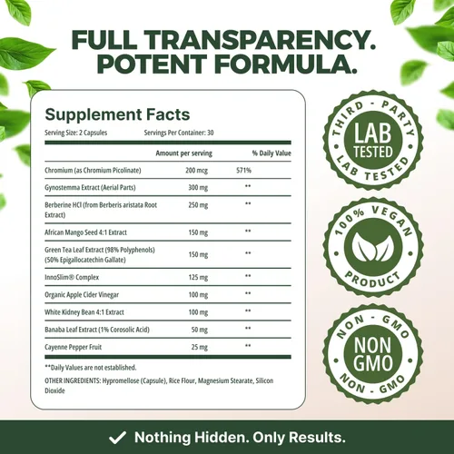 Vista 5 de Serene Herbs Suplemento GLP-1 para Mujeres y Hombres - Reinicio Metabólico, Apoyo para el Hambre con Berberina, InnoSlim, Actiponin - Potenciador
