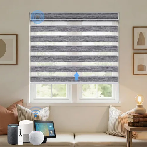 Vista 9 de Persianas motorizadas de cebra, persianas automáticas de oscurecimiento del 85% para ventanas interiores compatibles con HomeKit, Alexa, Google