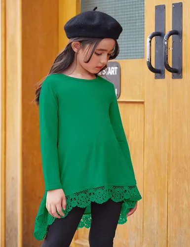 Vista 3 de Arshiner Blusa larga para niñas, estilo casual, básica, holgada, suave, con vuelo, para niñas