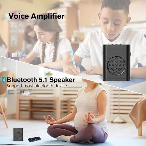 Vista 5 de Amplificador de voz inalámbrico con micrófono Lavalier inalámbrico, altavoz Bluetooth, sistema PA, soporte USB/TF/SD, micrófono omnidireccional