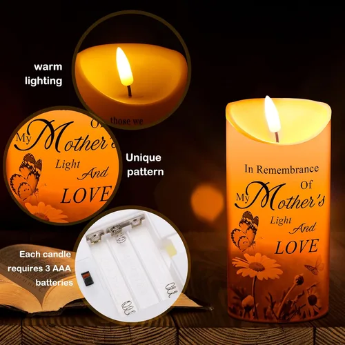 Vista 5 de Gerrii Regalos de condolencias por la pérdida de la madre, velas LED sin llama, de 3 x 6 pulgadas, velas conmemorativas en recuerdo de mi madre