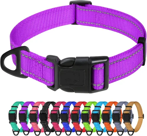 Vista 30 de TagME Collares de nailon reflectantes para perros, collar ajustable clásico para mascotas con hebilla de liberación rápida para cachorros, rosa Rosa