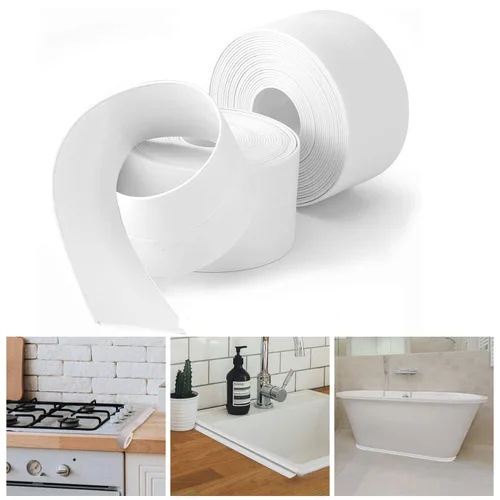 Vista 7 de Cinta selladora para calafateo de baño y cocina, cinta adhesiva de PVC para sellar la bañera y las paredes, sellador para azulejos de ducha (azul)