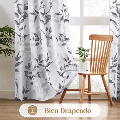 Vista 6 de HOMEIDEAS Cortinas traslúcidas de privacidad gris claro y blanco, 52 x 96 Hojas-gris claro