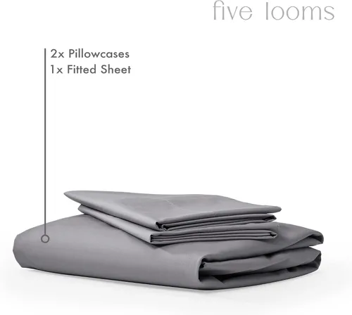 Vista 4 de Five Looms Everyday - Sábana bajera ajustable y 2 fundas de almohada, 100% algodón, bolsillo profundo de 15 pulgadas, sábanas refrescantes