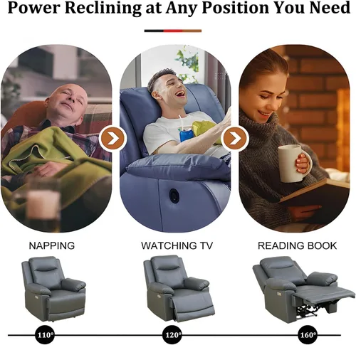 Vista 5 de Juego de sofá reclinable de 3 piezas, muebles de sala de estar, tapicería de cuero de aire, puertos de carga USB 2.0, tiras de luz LED, mesa