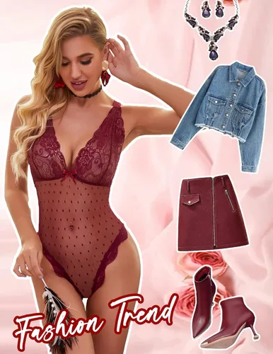 Vista 4 de Avidlove Lencería de peluche para mujer lencería de una pieza