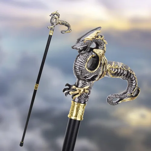 Vista 9 de Bastón de lujo dorado negro de lujo para caminar bastón decorativo de moda caballero elegante cosplay bastón perilla Crosier 36.6 in