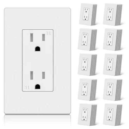 Vista 21 de CML - Paquete de 50 tomas de corriente de 15 amperios resistentes a manipulaciones, certificación UL Decorator Electrical Outlets, 15A/125V, NEMA