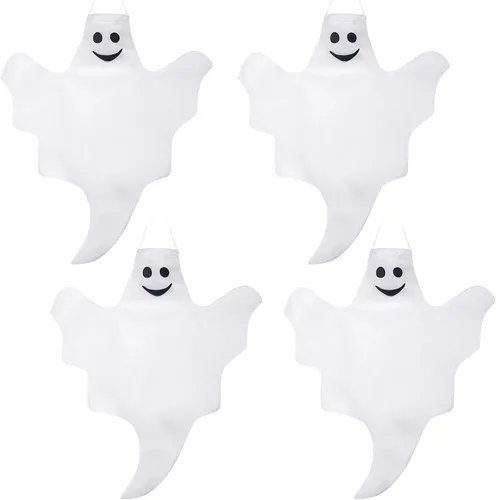 Vista 7 de Skylety 2 piezas de 32 pulgadas para decoración de fantasmas de Halloween al aire libre, manga de viento colgante de árbol, fantasmas voladores