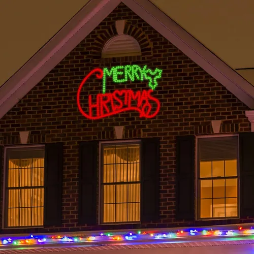 Vista 4 de LAMPHOME 630 LED grandes de 49 x 26 pulgadas, con motivo de neón de Feliz Navidad, superbrillante, verde y rojo, decoración de Navidad al aire libre