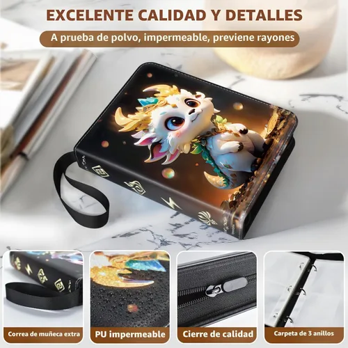 Vista 4 de Carpeta de tarjetas para tarjetas de Pokémon, 4 bolsillos, 400 bolsillos. Con 50 fundas extraíbles. Estuche para tarjetas intercambiables, estuche
