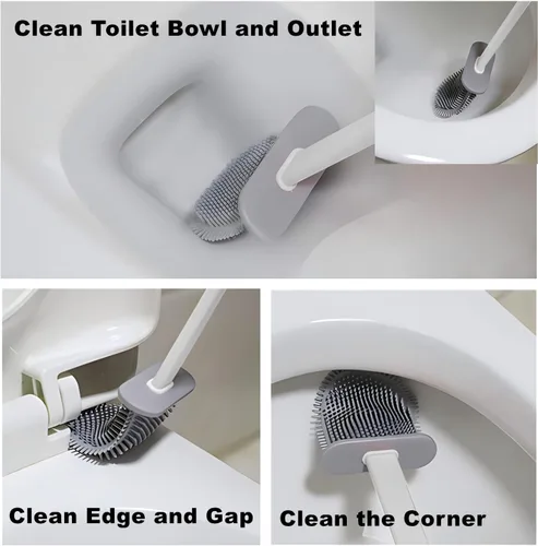 Vista 6 de Cepillo de inodoro con soporte, cepillo de inodoro de silicona y cepillo de limpieza para el hogar, juego de cepillos de toleta de baño