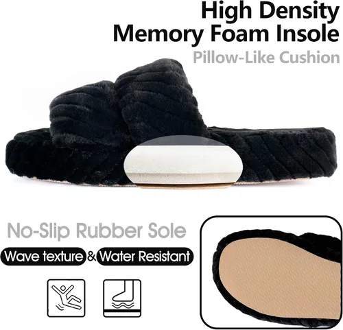 Vista 4 de Pantuflas de casa con punta abierta para mujer, espuma viscoelástica, dos bandas acogedoras para mujer, pantuflas de interior, cómodas, mullidas