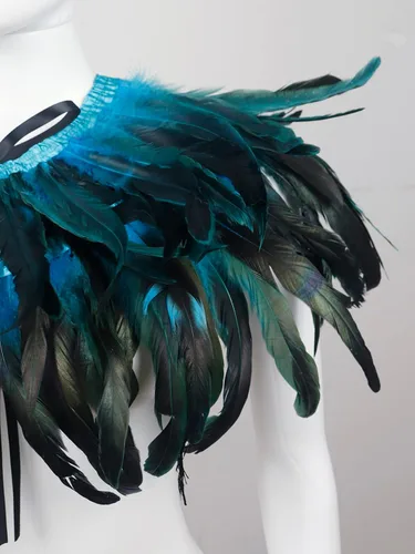 Vista 6 de Chal de plumas para mujer, collar de plumas de cuervo, capa de cisne de Halloween, accesorios de disfraz de bruja