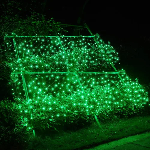 Vista 8 de Dirnun Red de luces LED de Navidad verde para exteriores, 160 LED de 5 x 7 pies, luz de malla de hadas impermeable para exteriores e interiores