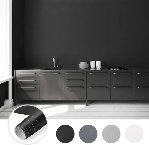Vista 2 de Oxdigi - Papel de pared autoadhesivo de desprender y pegar, película decorativa que se puede retirar para estantes, gabinetes, mesas, cajones Negro