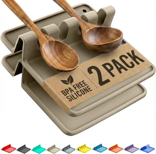 Vista 17 de Paquete de 2 cucharas de silicona naranja para estufa, soporte para cuchara para estufa Terracota quemada