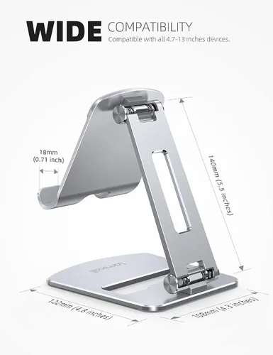 Vista 11 de Lamicall Soporte ajustable para tablet – Base plegable para teléfono, soporte giratorio de 360°, para tabletas de 4.7 a 13 pulgadas, iPad Pro 11
