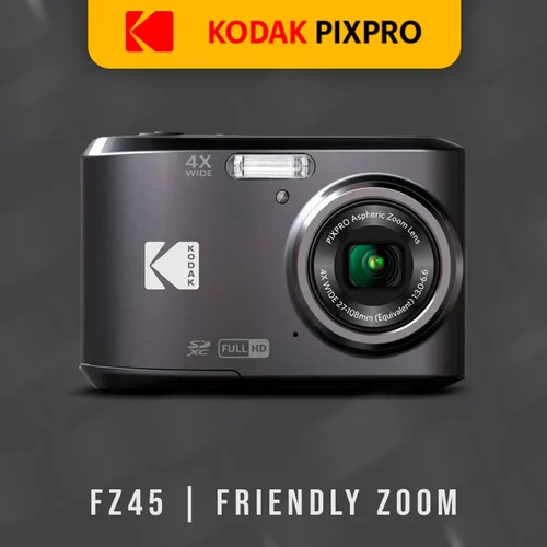 Vista 2 de Kodak PIXPRO FZ45 Friendly Zoom - Cámara digital (negro) paquete con estuche de viaje plegable de almacenamiento, tarjeta de memoria Full HD de 128