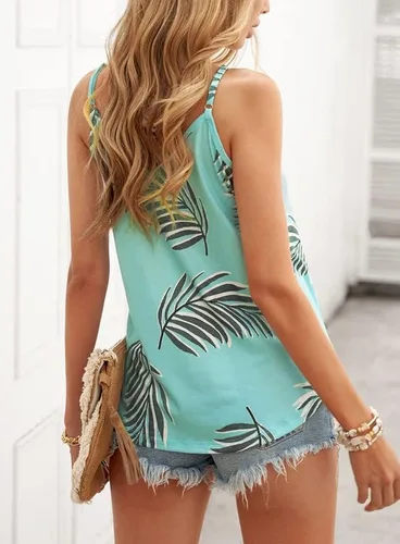 Vista 2 de Dokotoo - Blusa con tirantes y cuello en V para mujer, camiseta sin mangas con estampado de hojas, tallas S a XXL