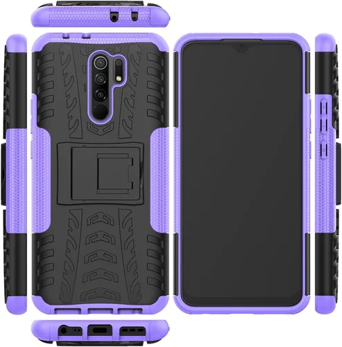 Vista 3 de Asuwish Funda de teléfono para Xiaomi Redmi 9 con protector de pantalla de vidrio templado y soporte delgado, híbrida, resistente, funda protectora