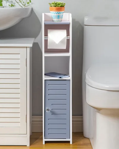 Vista 8 de AOJEZOR - Soporte para papel higiénico: armario de almacenamiento para baño pequeño con soporte para rollo, ideal para colocar junto al inodoro
