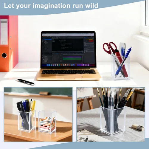 Vista 4 de Paquete de 10 soportes para bolígrafos de acrílico transparente, organizadores de escritorio para vasos de lápices Clear Acrylic Cups For Pens