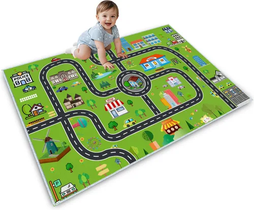 Vista 15 de Alfombra de juego para niños, alfombra de juego para sala de juegos infantil, alfombra de juegos para la vida urbana, ideal para jugar con autos