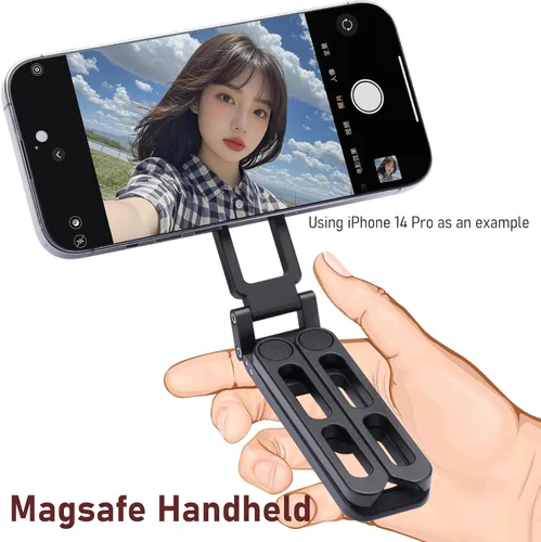 Vista 4 de Trípode de bolsillo compatible con MagSafe, sujeción magnética resistente, altura ajustable para teléfonos MagSafe, ideal para vlogging