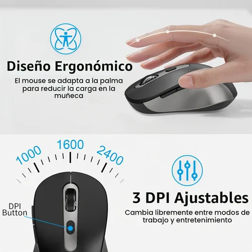 Vista 5 de Ratón inalámbrico silencioso compacto ultrafino ComboIronGrey KM358-Gris