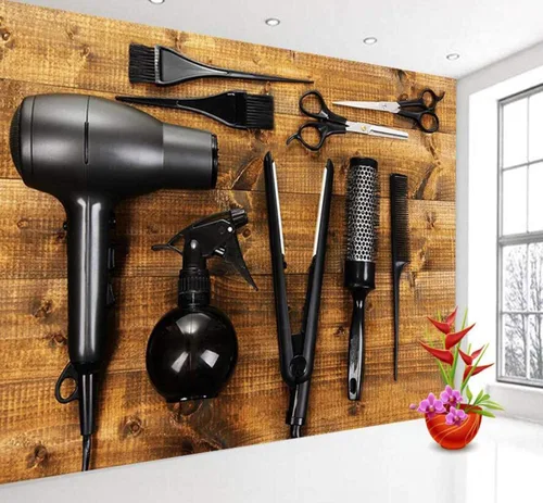 Vista 3 de LUVISS Papel pintado de pared 3D para peluquería y peluquería, papel pintado con tijeras para secador de pelo, impresión fotográfica, mural