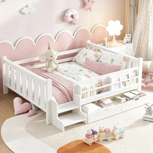 Vista 18 de Bellemave Cama Montessori completa con escaleras y cajones de Escaleras marrones