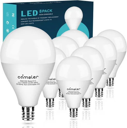Vista 14 de comzler Bombillas LED A15 equivalentes a 60 W, blanco cálido 2700 K, bombilla redonda LED de base pequeña E12 para ventilador de techo,