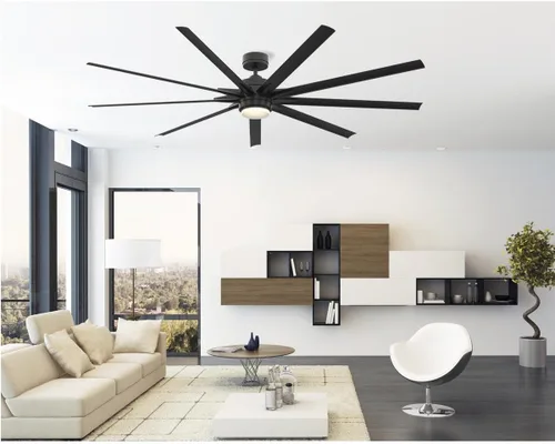 Vista 9 de Fanimation FPD8159BLW Odyn Ventilador de techo para interiores y exteriores de 84 pulgadas con cuchillas negras y kit de luz LED Negro con cuchillas