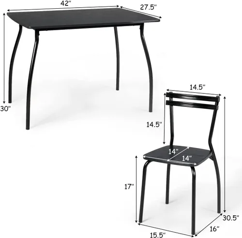 Vista 3 de NAFORT Juego de mesa de comedor de cocina de 5 piezas para 4, mesa de comedor rectangular moderna y 4 sillas, marco de metal, muebles de desayuno