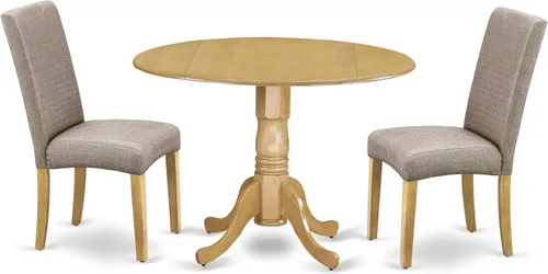 Vista 18 de East West Furniture DLDR5-BLK-24 - Juego de mesa de comedor moderno de 5 piezas, incluye una mesa redonda de madera con gotas y 4 sillas tapizadas