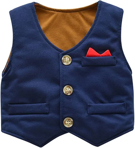 Vista 3 de famuka - Traje formal de 3 piezas para bebé con lazos, chaleco, esmoquin para hombre